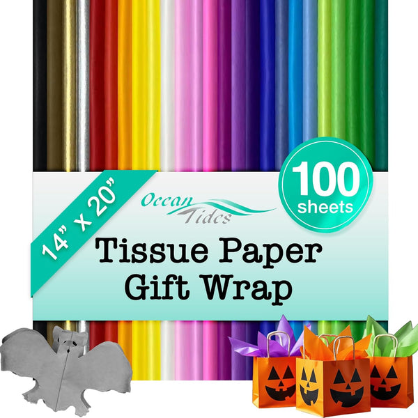 Ocean Tides Gift Wrapping Assorted Tissue Paper Bulk - Wrapping Paper for Crafts, Birthdays, Holidays, & Special Event - Colored Tissue Papers for Gift Bags & Decorations - 100 Sheets (14 x 20 inches)
