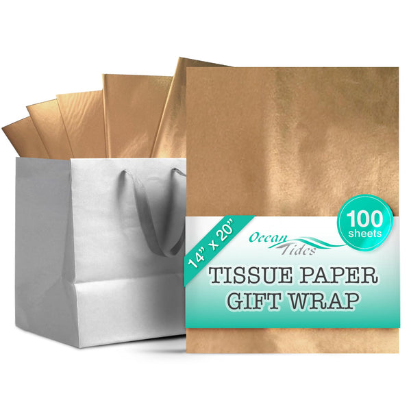 Ocean Tides Gift Wrapping Gold Tissue Paper Bulk - Wrapping Paper for Crafts, Birthdays, Holidays, & Special Event - Colored Tissue Paper for Gift Bags & Decorations - 100 Sheets (15 x 20 inches)