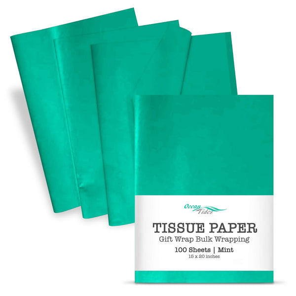 Ocean Tides Gift Wrapping Mint Green Tissue Paper Bulk - Wrapping Paper for Crafts, Birthdays, Holidays, & Special Event- Colored Tissue Paper for Gift Bags & Decorations- 100 Sheets (15 x 20 inches)
