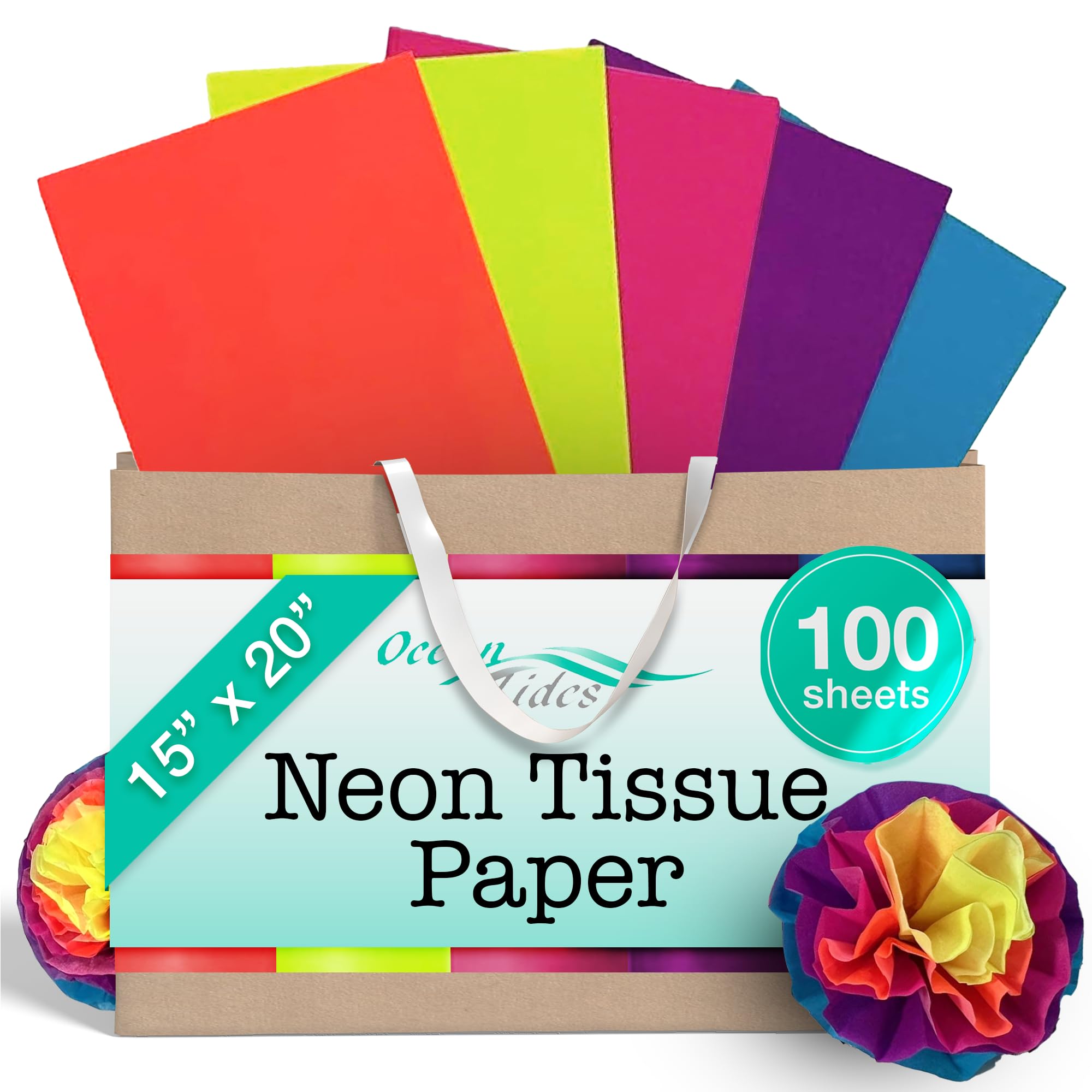 100-Sheet Neon Assorted Gift Tissue Paper Bulk