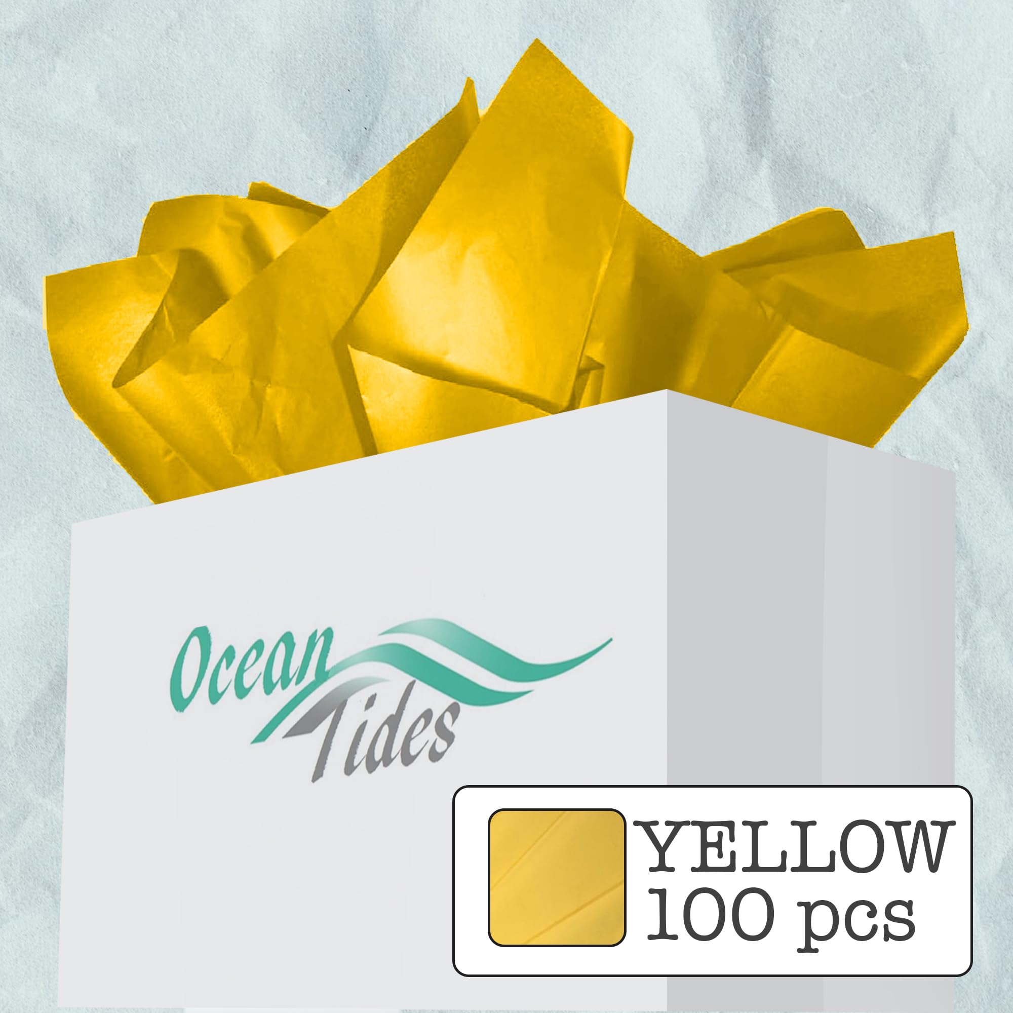 Ocean Tides Gift Wrapping Tissue Paper - Gift Tissue Paper for Birthdays, DIY Crafts, & Christmas - 100 Sheets Bulk Tissue Paper for Gift Bags - Lightweight & Easy to Shape - Yellow (15 x 20 inches)