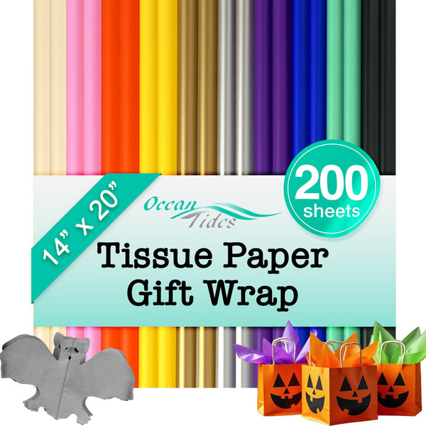 Ocean Tides Gift Wrapping Assorted Tissue Paper Bulk - Wrapping Paper for Crafts, Birthdays, Holidays, & Special Event - Colored Tissue Papers for Gift Bags & Decorations - 200 Sheets (14 x 20 inches)