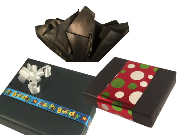 Ocean Tides Gift Wrapping Tissue Paper - Gift Tissue Paper for Birthdays, DIY Crafts, & Christmas - 300 Sheets Bulk Tissue Paper for Gift Bags - Lightweight & Easy to Shape - Black (15 x 20 inches)