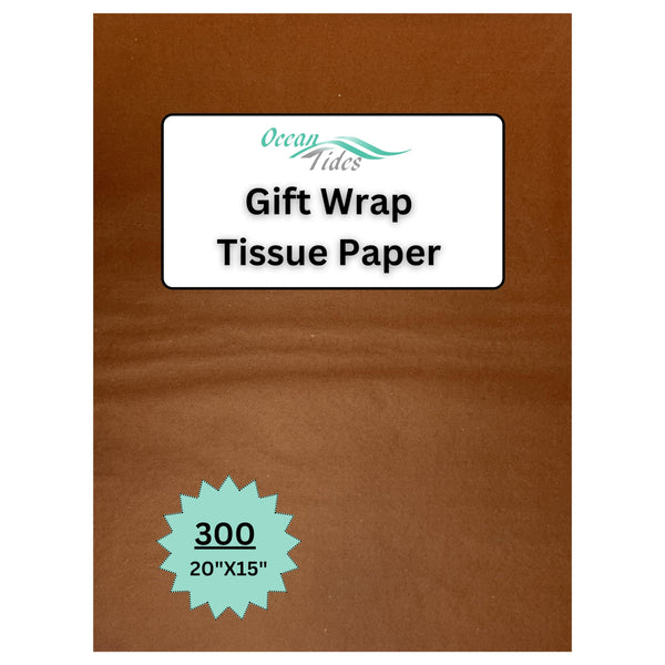 Ocean Tides Gift Wrapping Tissue Paper - Gift Tissue Paper for Birthdays, DIY Crafts, & Christmas - 300 Sheets Bulk Tissue Paper for Gift Bags - Lightweight & Easy to Shape - Brown (15 x 20 inches)