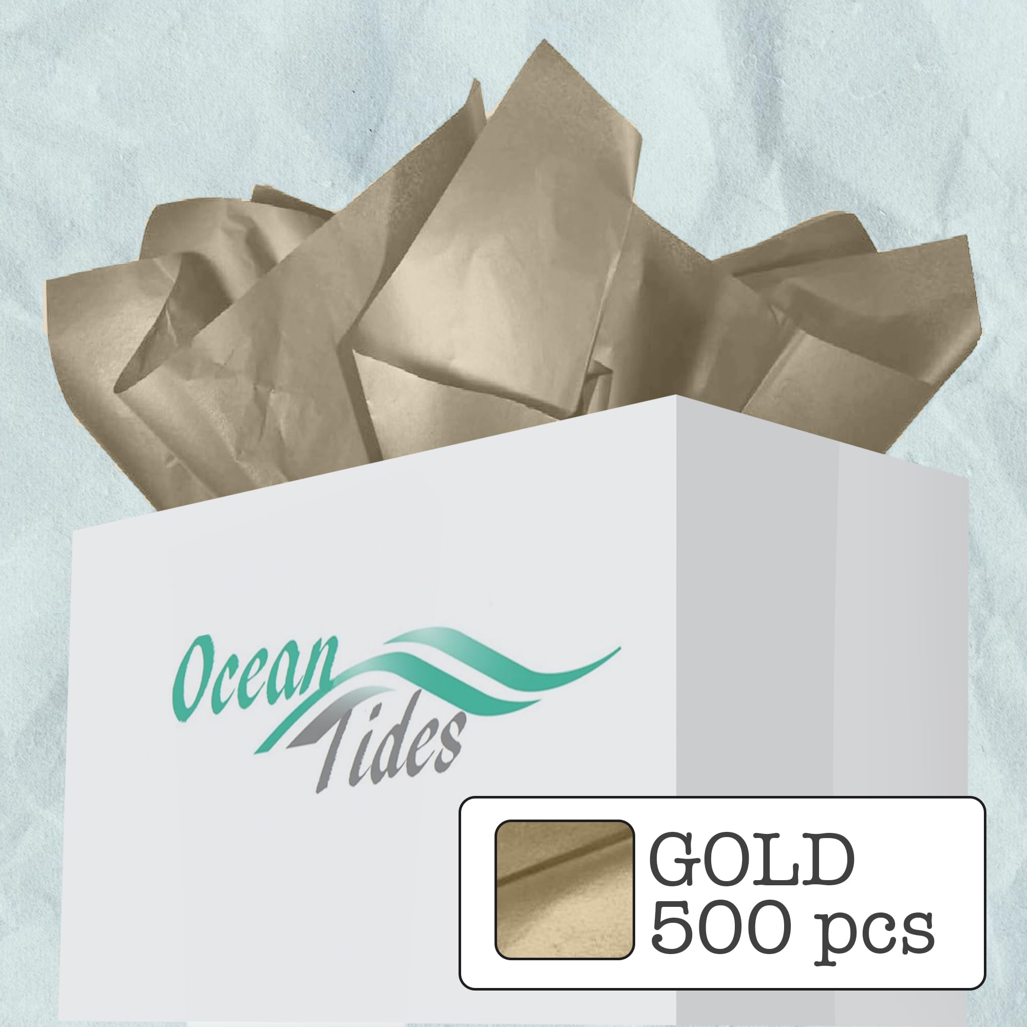 Ocean Tides Gift Wrapping Tissue Paper - Gift Tissue Paper for Birthdays, DIY Crafts, & Christmas - 500 Sheets Bulk Tissue Paper for Gift Bags - Lightweight & Easy to Shape - Gold (15 x 20 inches)
