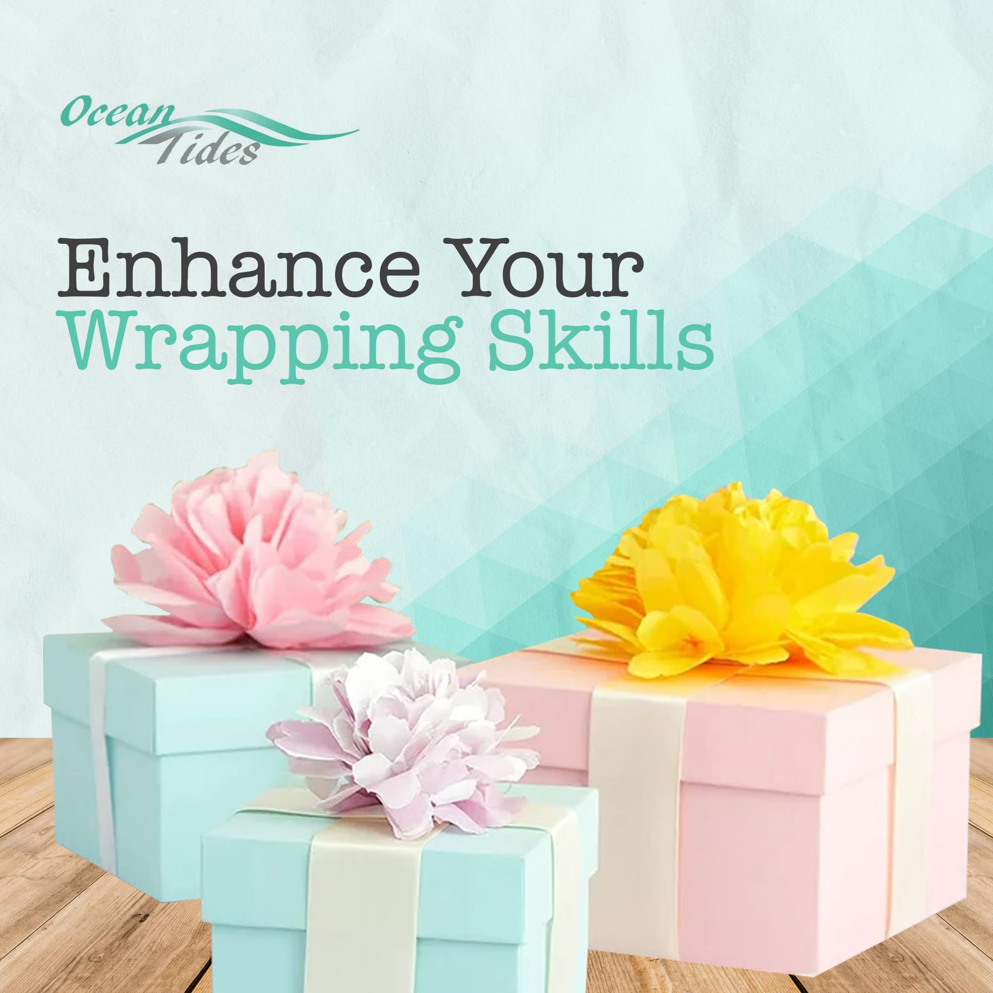 Ocean Tides Gift Wrapping Tissue Paper - Gift Tissue Paper for Birthdays, DIY Crafts, & Christmas - 500 Sheets Bulk Tissue Paper for Gift Bags - Lightweight & Easy to Shape - Gold (15 x 20 inches)