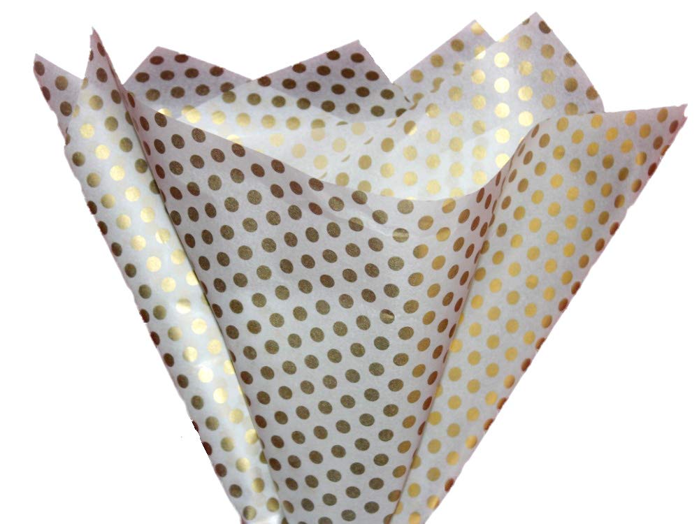Ocean Tides Gift Wrapping Tissue Paper - Gift Tissue Paper for Birthdays, DIY Crafts, & Christmas - 50 Sheets Bulk Tissue Paper for Gift Bags - Solid Gold & Gold Dots (15 x 20 inches)