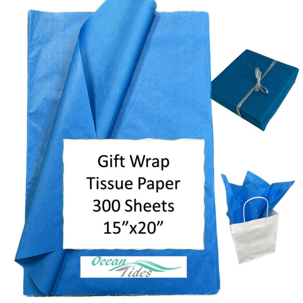 Ocean Tides Gift Wrapping Tissue Paper - Gift Tissue Paper for Birthdays, DIY Crafts, & Christmas - 300 Sheets Bulk Tissue Paper for Gift Bags - Lightweight & Easy to Shape - Blue (15 x 20 inches)