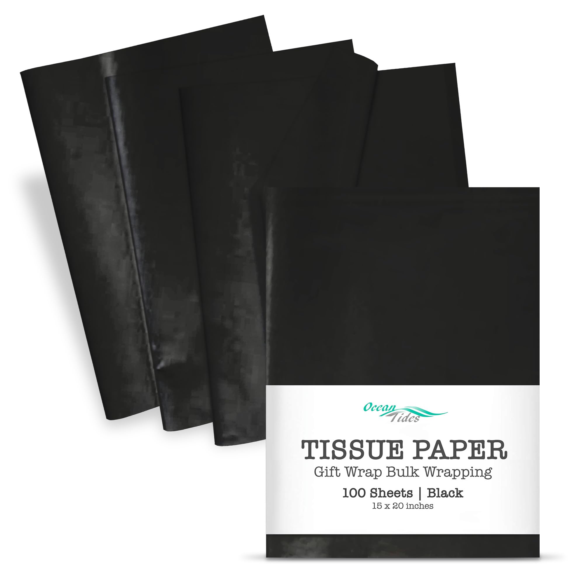 Black Gift Tissue Paper - 100 Sheets | Ocean Tides