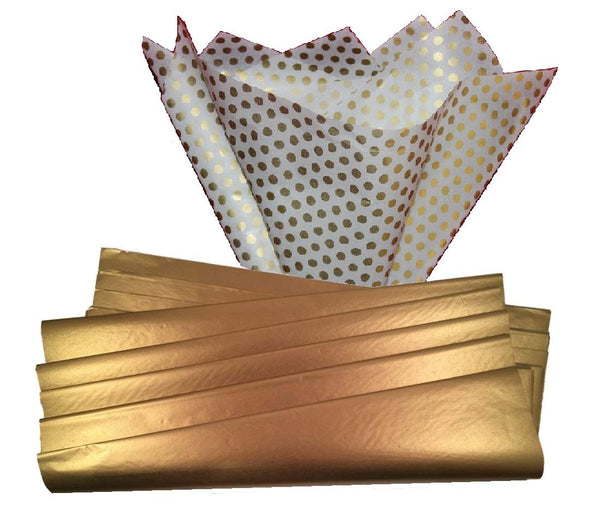 Ocean Tides Gift Wrapping Tissue Paper - Gift Tissue Paper for Birthdays, DIY Crafts, & Christmas - 50 Sheets Bulk Tissue Paper for Gift Bags - Solid Gold & Gold Dots (15 x 20 inches)