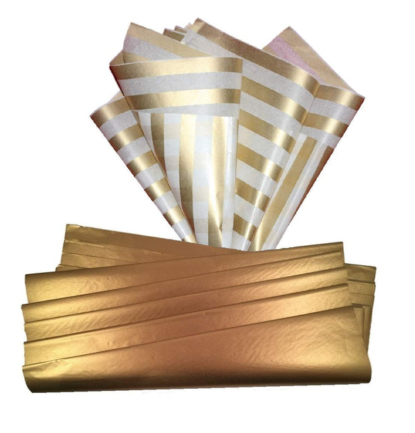 Ocean Tides Gift Wrapping Gold Stripes Tissue Paper Bulk - Wrapping Paper for Crafts, Birthdays, Holidays, & Special Event, Colored Tissue Paper for Gift Bags & Decorations- 50 Sheets (15 x 20 inches)