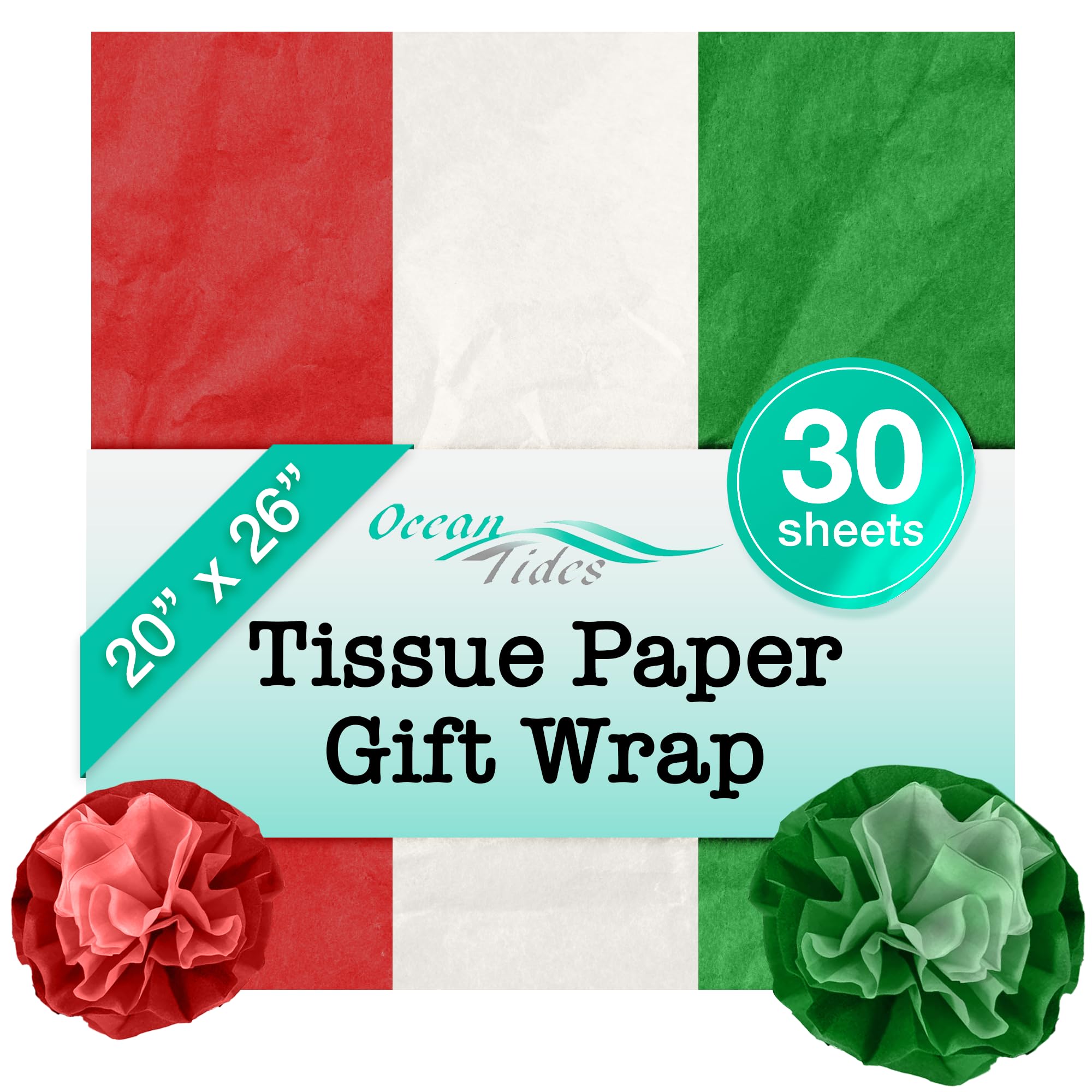 White Green Red Tissue Paper 30 Sheets